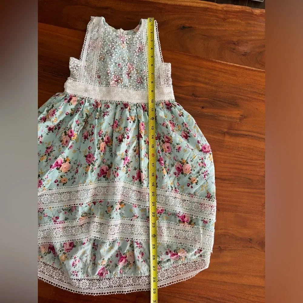 EUC Trish Scully turquoise Floral Hi Lo Dress Size 5
